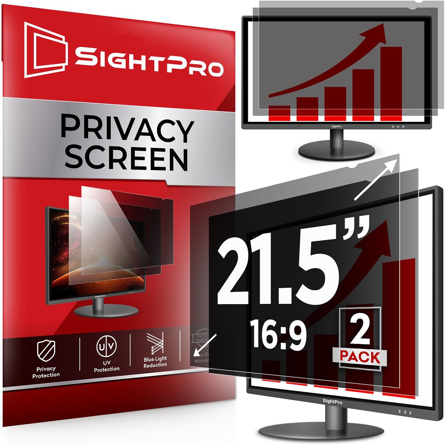 21.5 Inch Computer Privacy Screen Filter for Monitors - 2 Pack