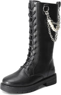 Girls Riding Boots Knee High Side Zipper Mid Calf Shoes - Black Pearl
