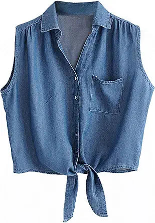 Omoone Women's 3/4 Sleeve Denim Crop Top for Casual Style