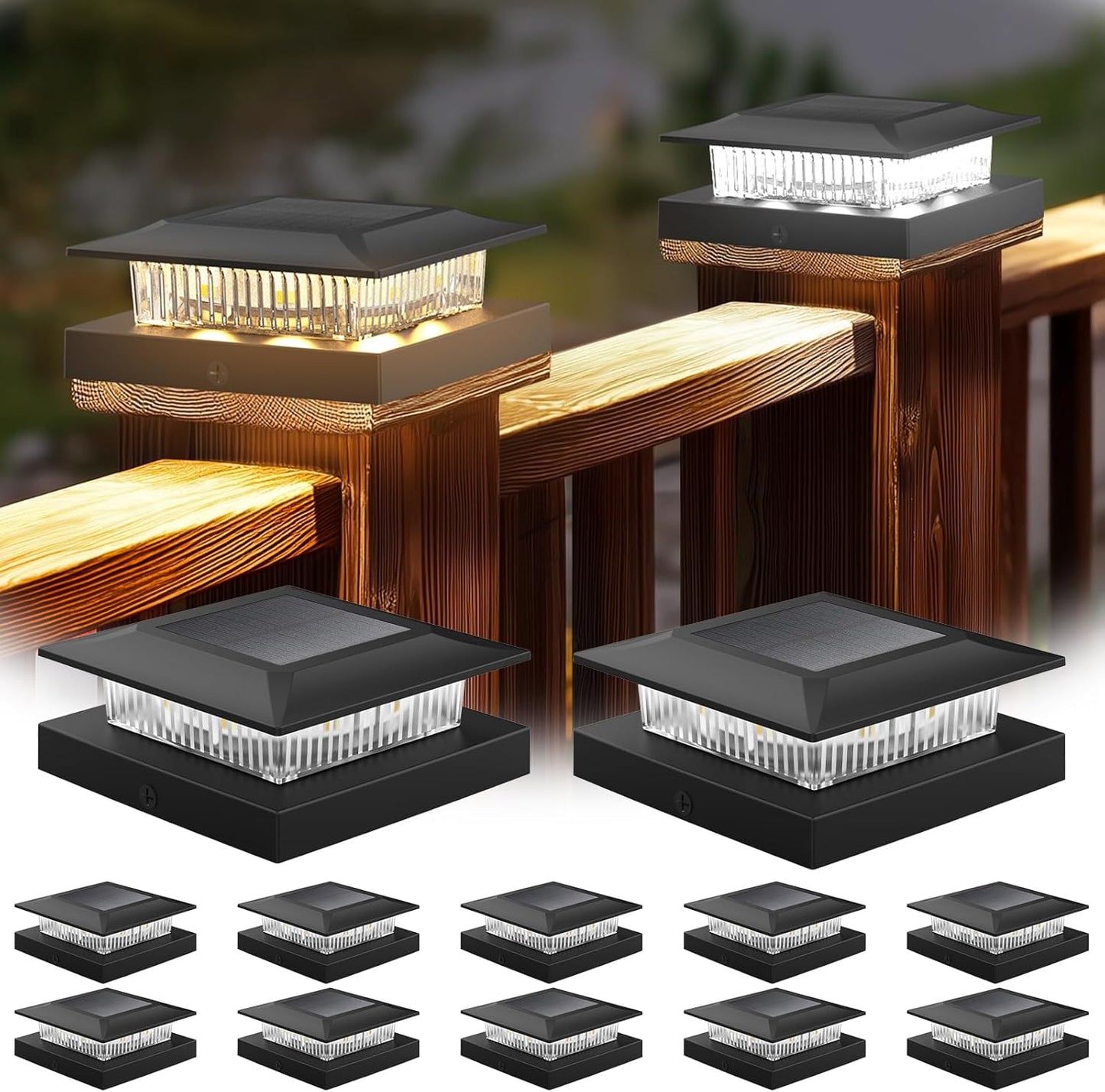4x4 Solar Post Cap Lights for Deck and Fence - 12 Pack