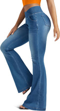 Knit Stretchy Jean Leggings for Women - Crossover High Waist Flare