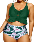 Plus Size Two Piece Ruffle Bikini Set - High Waist Tummy Control