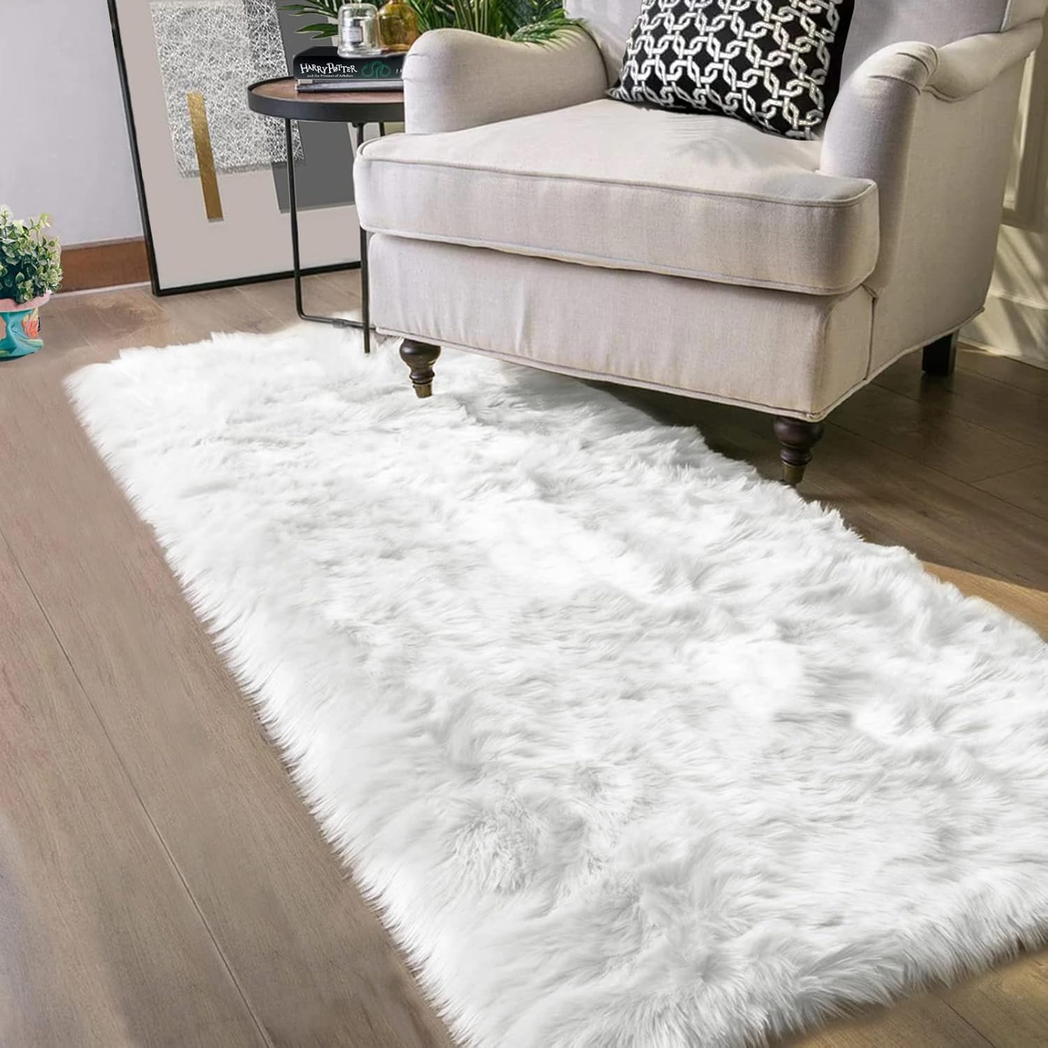Latepis 2x6 White Runner Faux Fur Sheepskin Rug for Luxury Decor