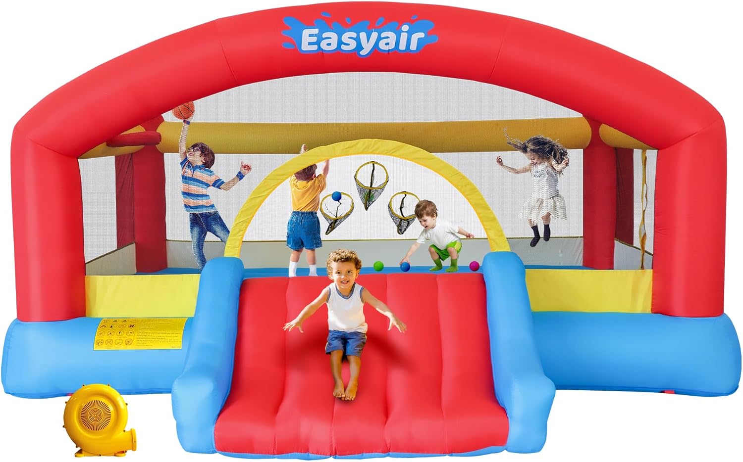 Inflatable Bounce House for Kids with Slide and Basketball Hoop