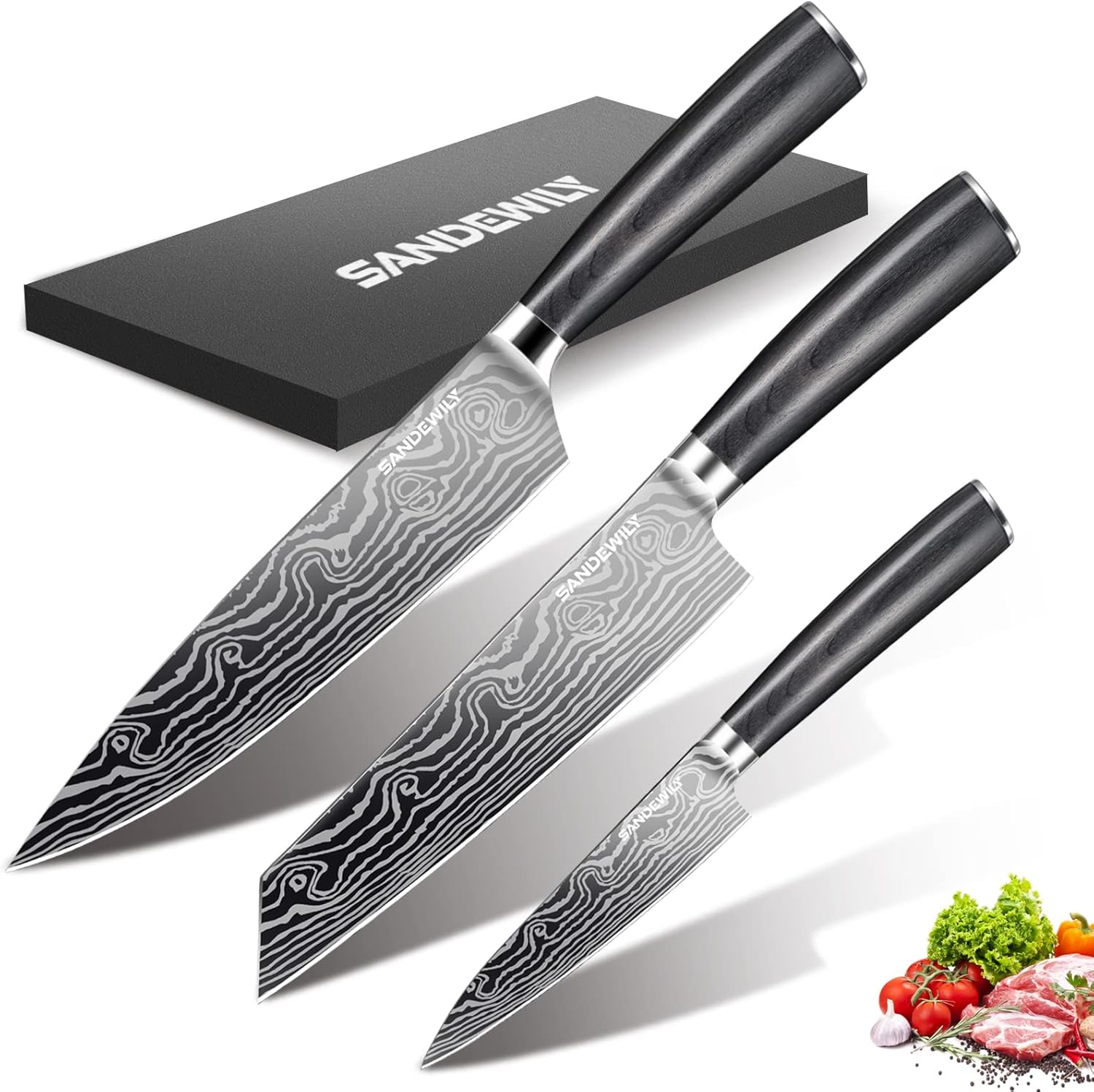 3 Piece Japanese Knife Set for Ultra Sharp Kitchen Cooking