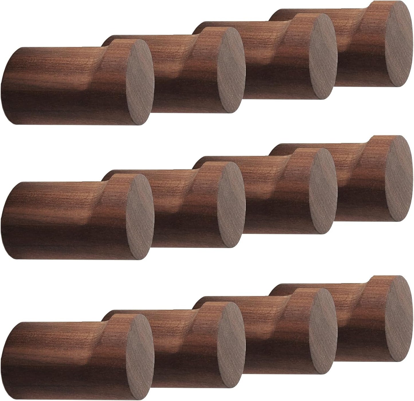 12 Pack Natural Wooden Coat Hooks for Rustic Home Decor
