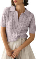 Women's Cable Short Sleeve Sweater Top - Soft Casual Pullover
