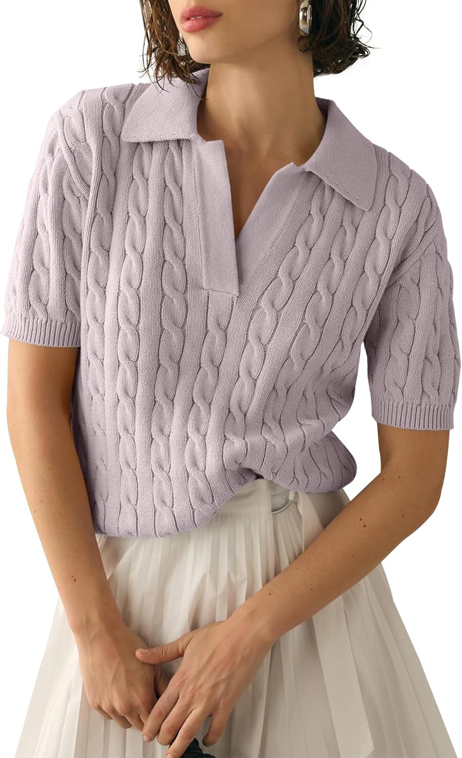 Imily Bela Women's Cable Short Sleeve Sweater for Casual Style
