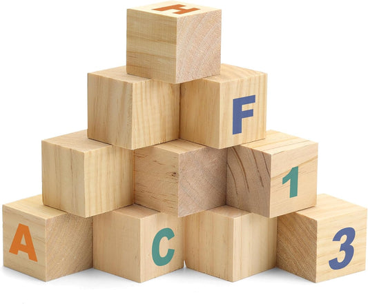 12PACK Wooden Blocks for Crafts - Unfinished 3 Inch Wood Cubes
