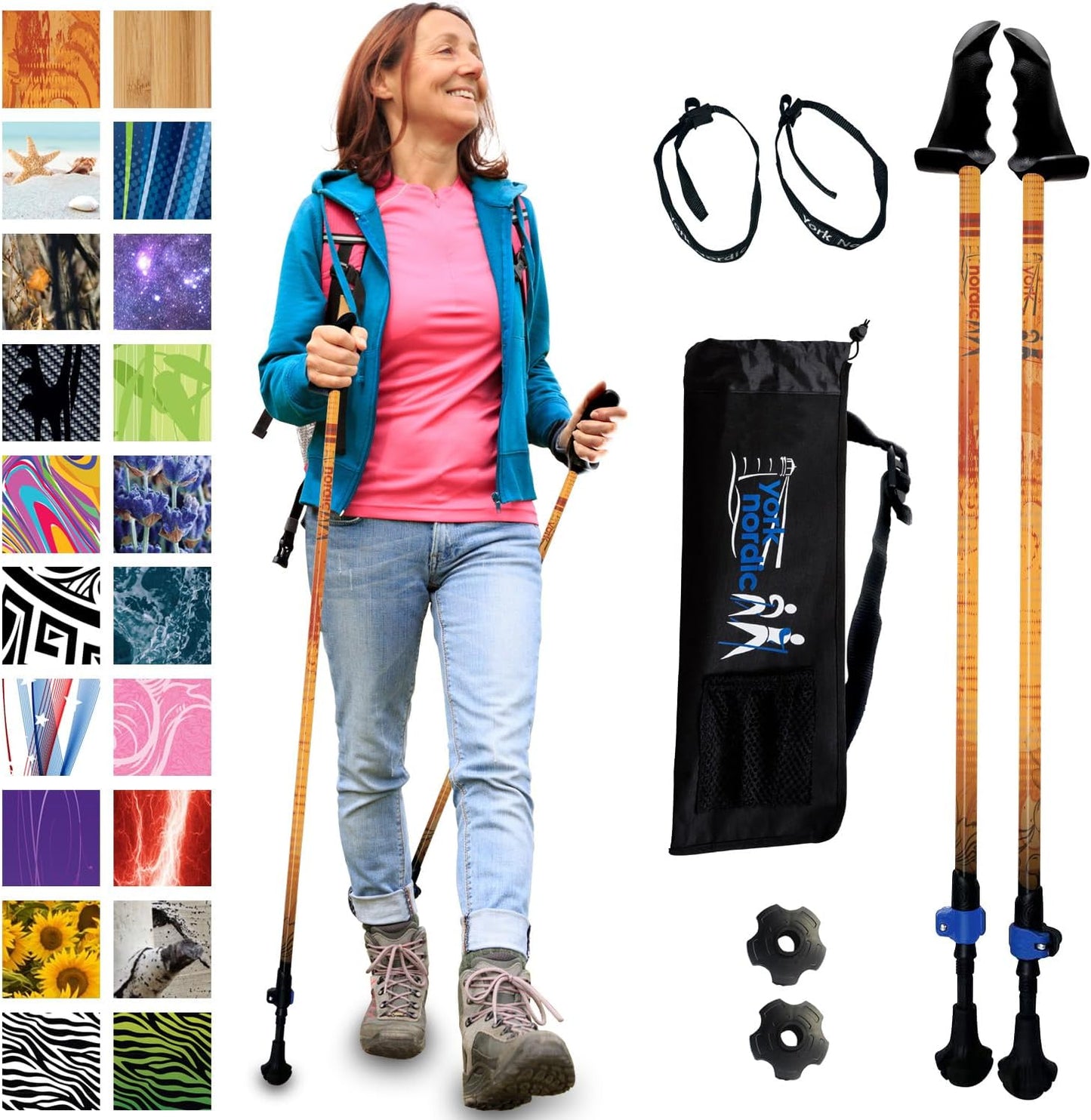 York Nordic Stability Walking Poles - Lightweight, Adjustable, Patented Grips