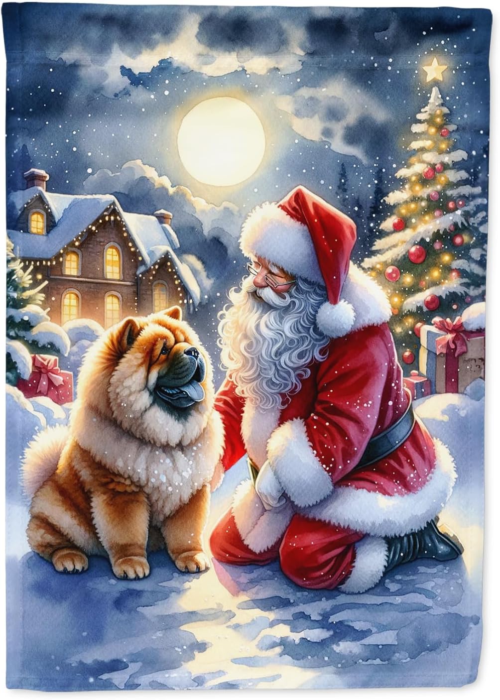 Chow Chow and Santa Claus House Flag for Outdoor Decor