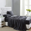 Satin Bed Sheet Set Cal King Black - Cooling 400 TC Satin