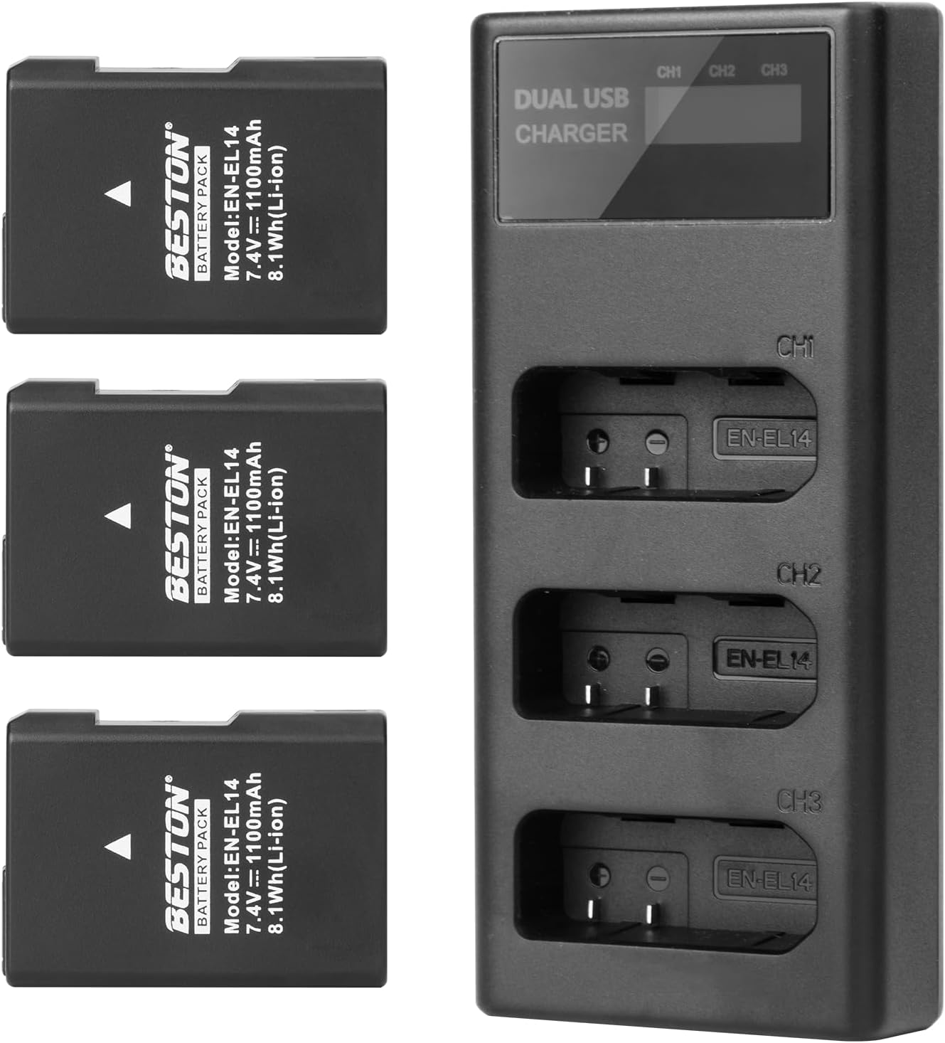 BESTON 3-Pack EN-EL14 Battery Packs with Rapid USB Charger