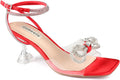 Zzheels Double Bowknots Crystal Sandals Clear Slingback Heels Square 5
