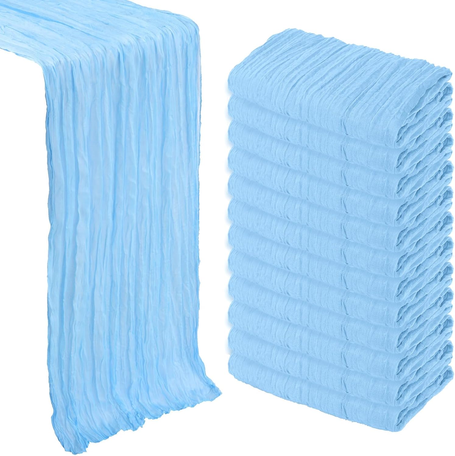 12 Pack Baby Blue Cheesecloth Table Runner for Elegant Decor