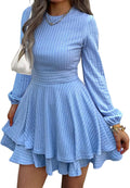 Womens Long Sleeve Knit Sweater Dress A-Line Mini - Flattering Fit