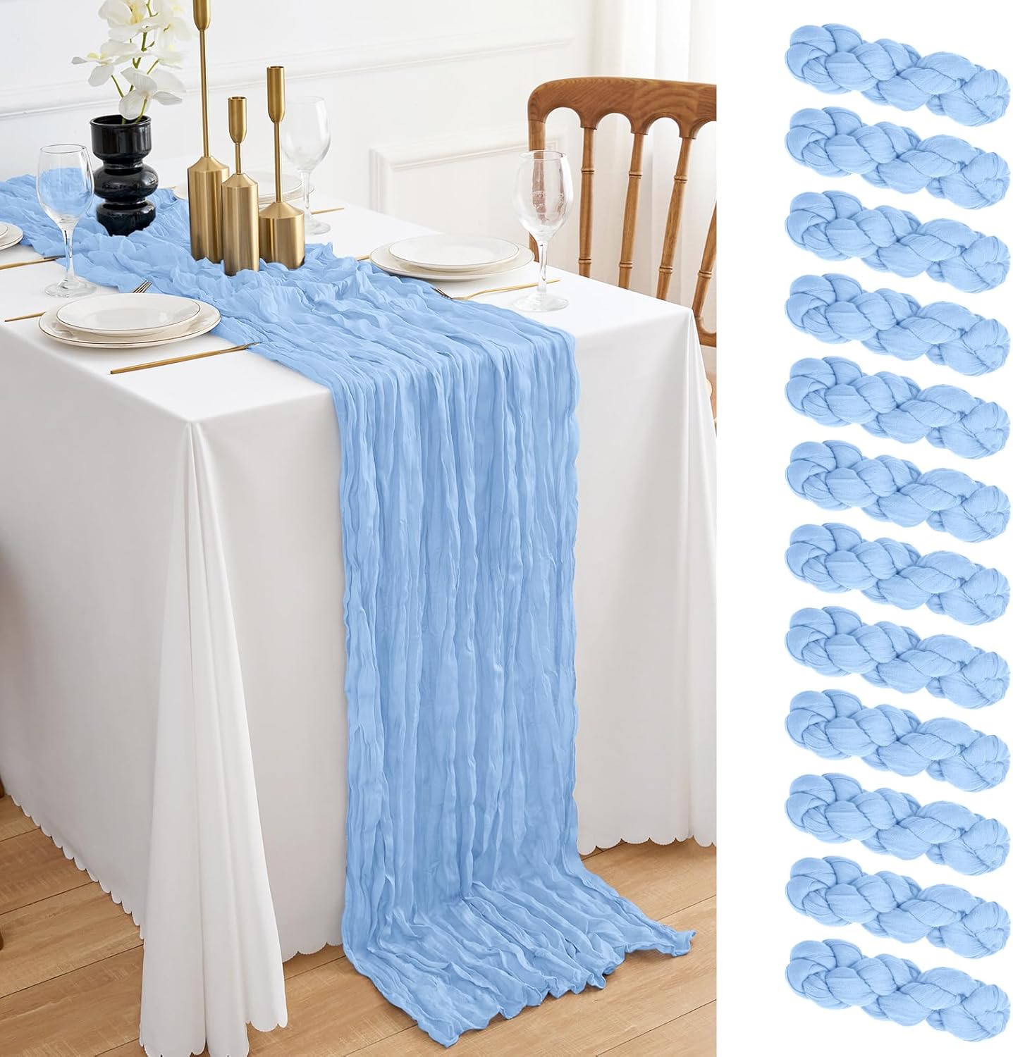 12 Pack Baby Blue Cheesecloth Table Runner for Elegant Events