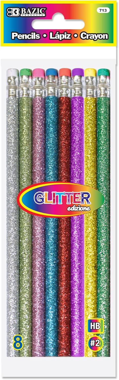 Glitter Wood Pencils with Eraser for Fun Writing Experience