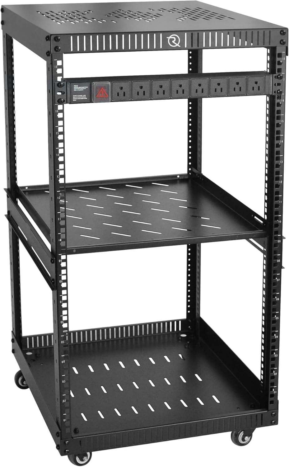 RIVECO 18U Network Rack with Vented Plates & Rolling Wheels