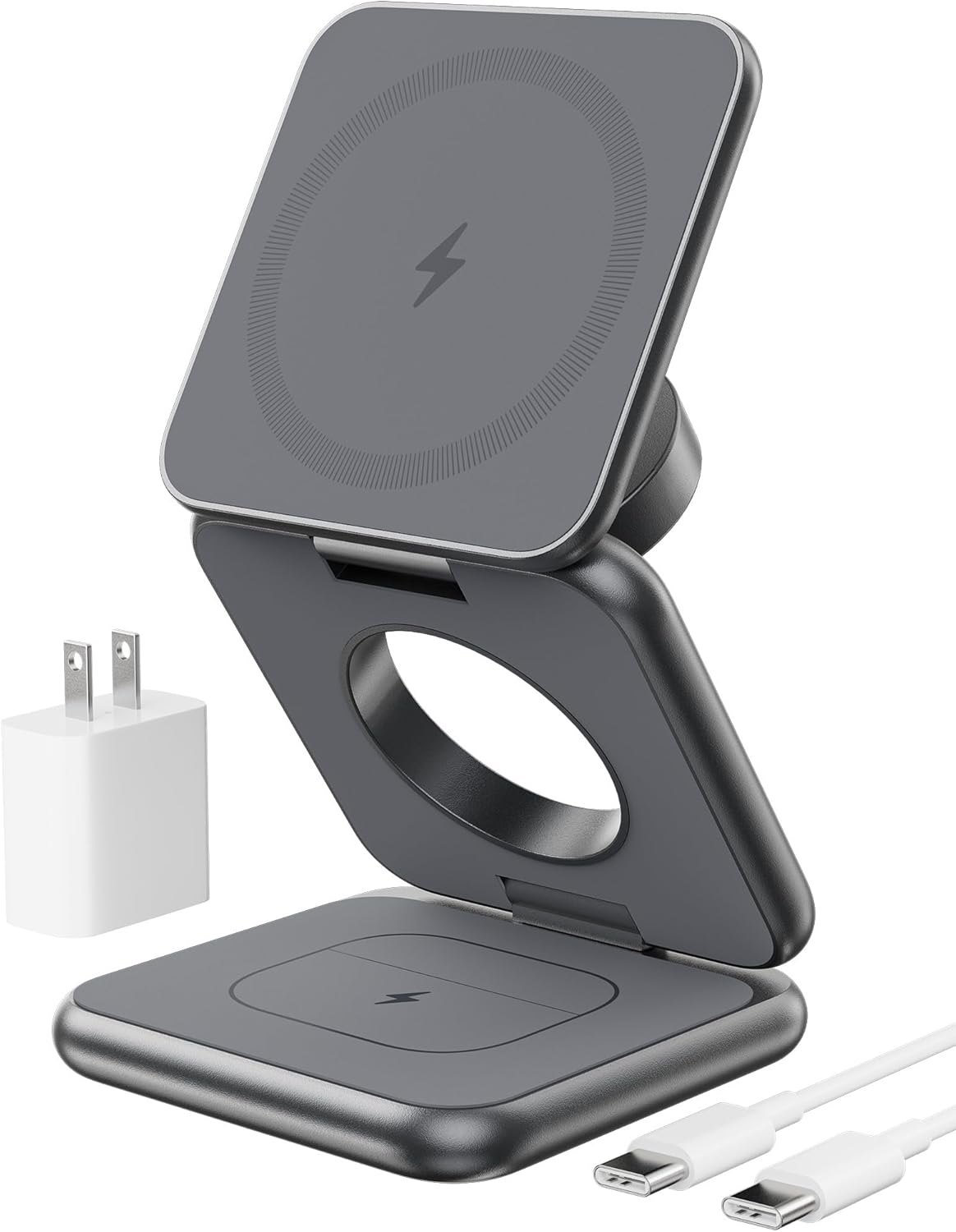 Fast Mag-Safe Charger Stand for iPhone Series, 3-in-1 Foldable Magnetic Wireless