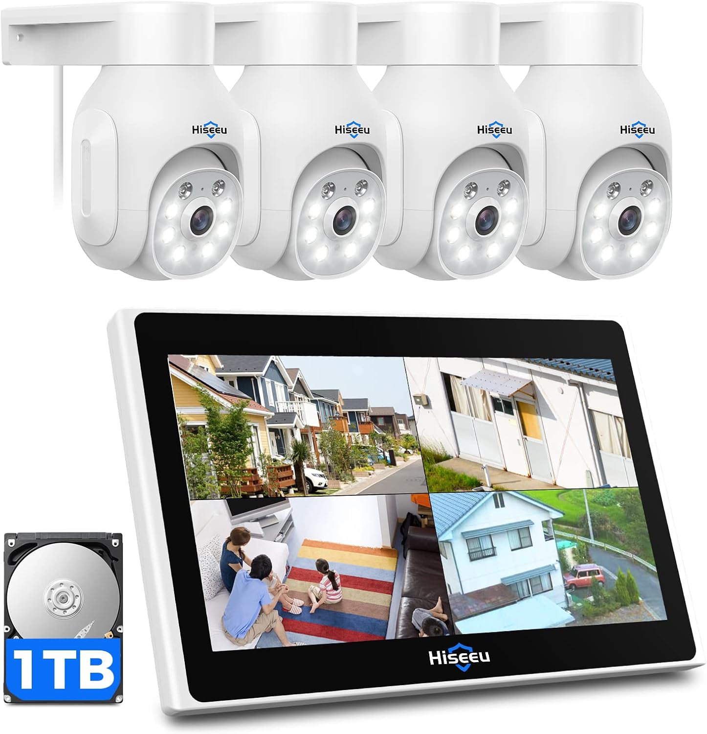 Hiseeu Wireless Security Camera System with 10in LCD & 4 Cameras