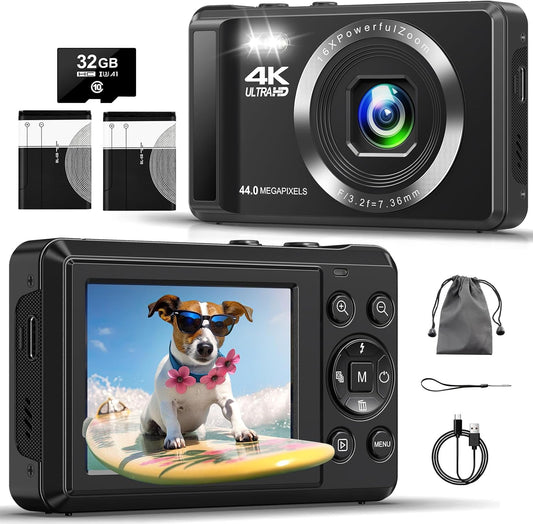 44MP 4K UHD Camera Bundle - Autofocus Vlogging Kit
