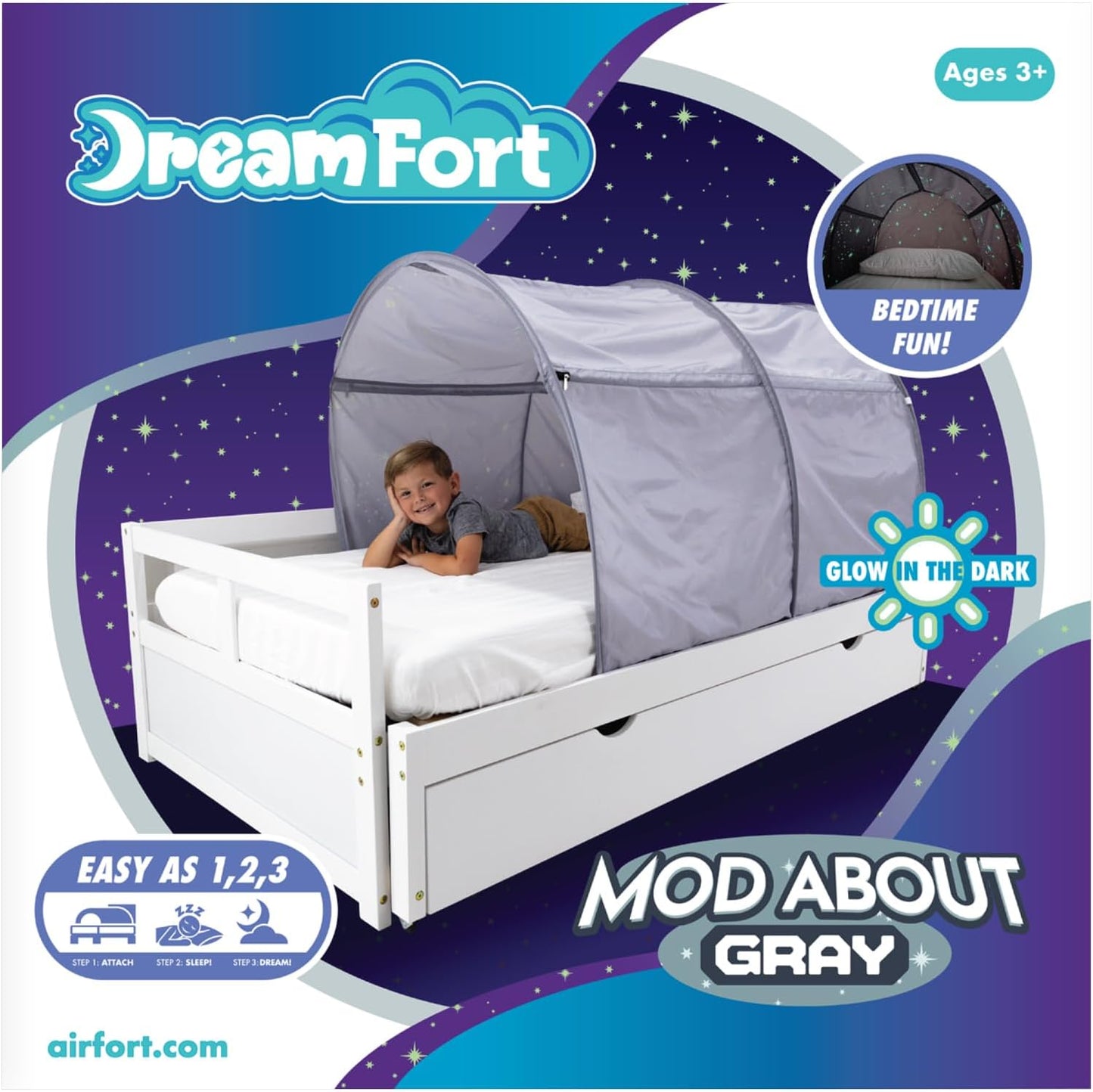 Glowing Twin Bed Canopy - Pop-Up DreamFort - Mod Gray