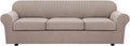 XL Sofa 4 Piece Stretch Slipcover in Khaki Sand - Checked Jacquard Fit