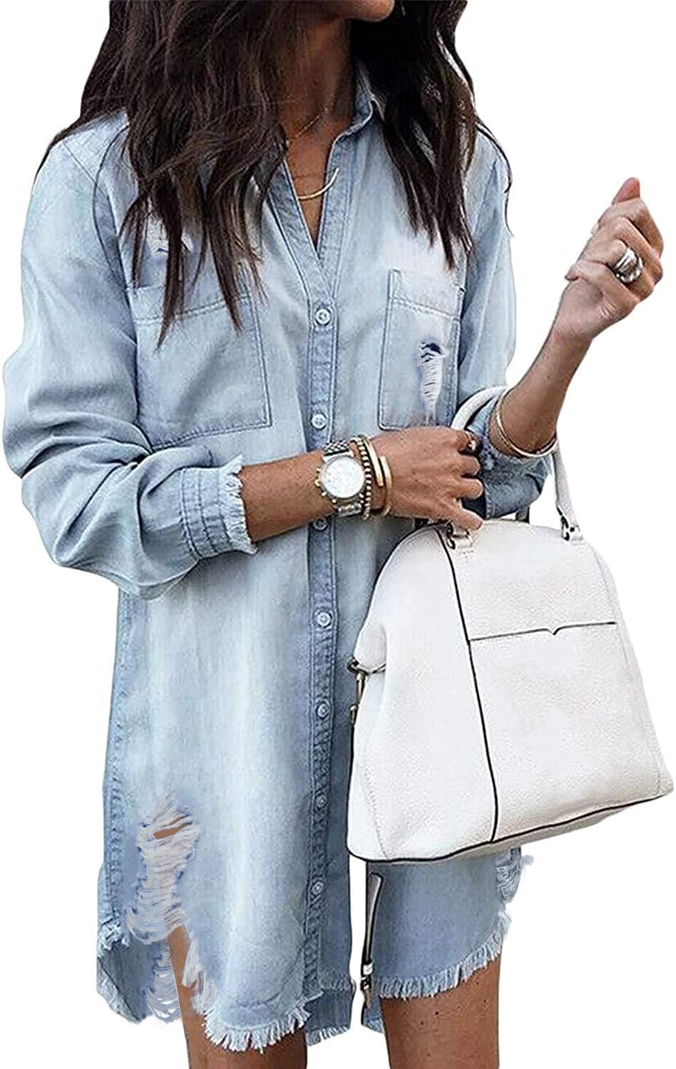 Stylish Zilcremo Women Denim Shirt Dress for Casual Outings