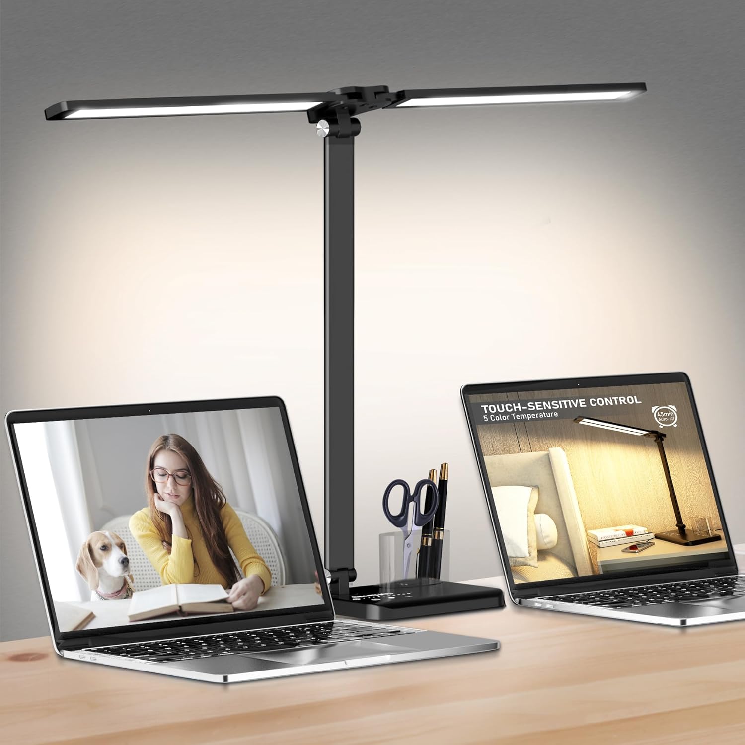 Dimmable LED Desk Lamp with Dual Swing Arms