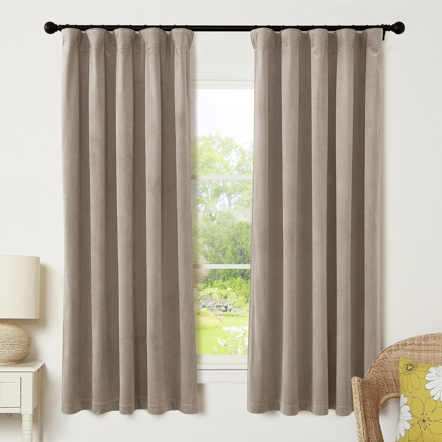RYB HOME Camel Beige Velvet Curtains for Elegant Home Decor