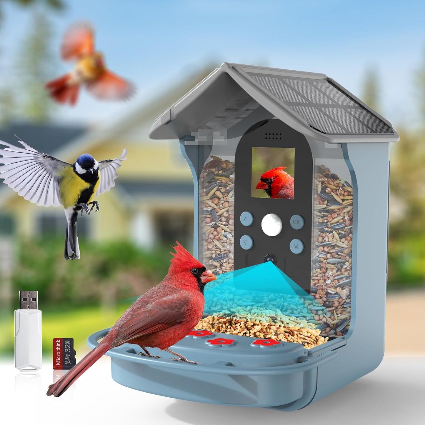 Smart Solar Bird Feeder with HD Camera  Color Night Vision ~