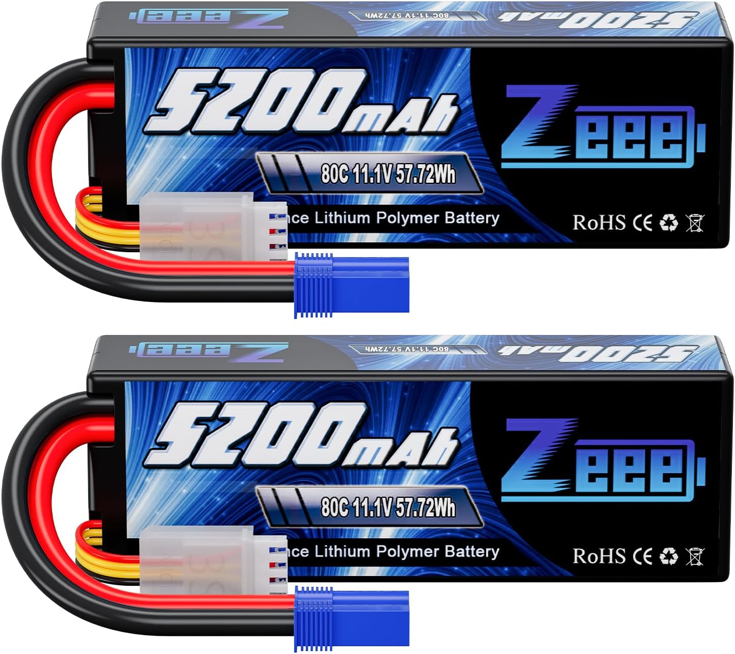 Zeee 11.1V 80C 5200mAh 3S Lipo Battery for RC Cars and Trucks