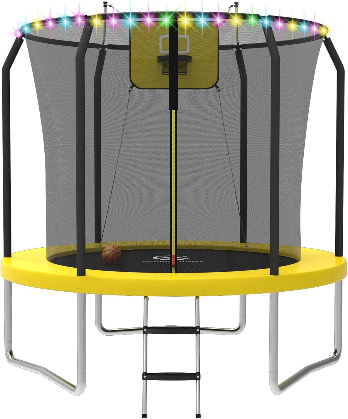 Outdoor Trampoline with Basketball Hoop & LED Lights for Fun