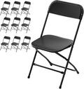 Bonnlo Folding Chairs Set of 10 - Sturdy Black Plastic Seats