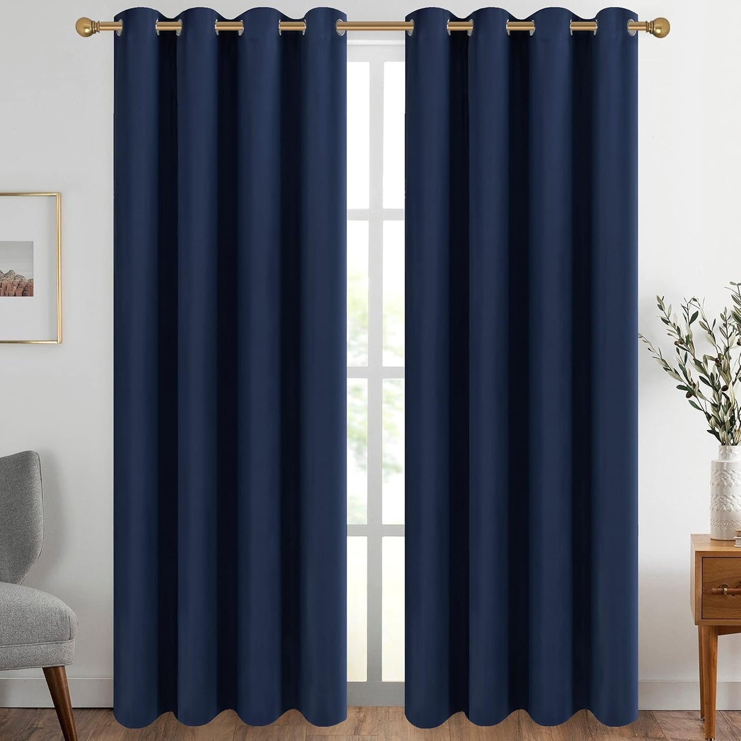 Diraysid Navy Blue Grommet Blackout Curtains for Better Sleep