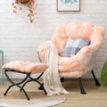 Faux Fur Peach Lazy Chair with Foldable Ottoman - Comfy Lounge Seat