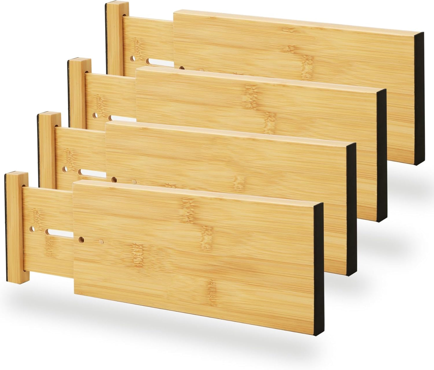 BAMEOS 4in High Bamboo Drawer Dividers - Adjustable Organizer