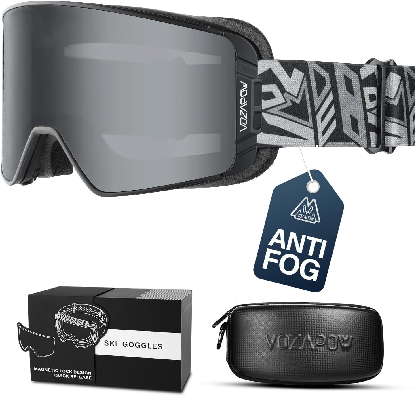 VOZAPOW Anti-Fog Over Glasses Ski Goggles