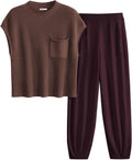 Womens Knitted Two Piece Outfits Tracksuit Set - High Waist Cozy