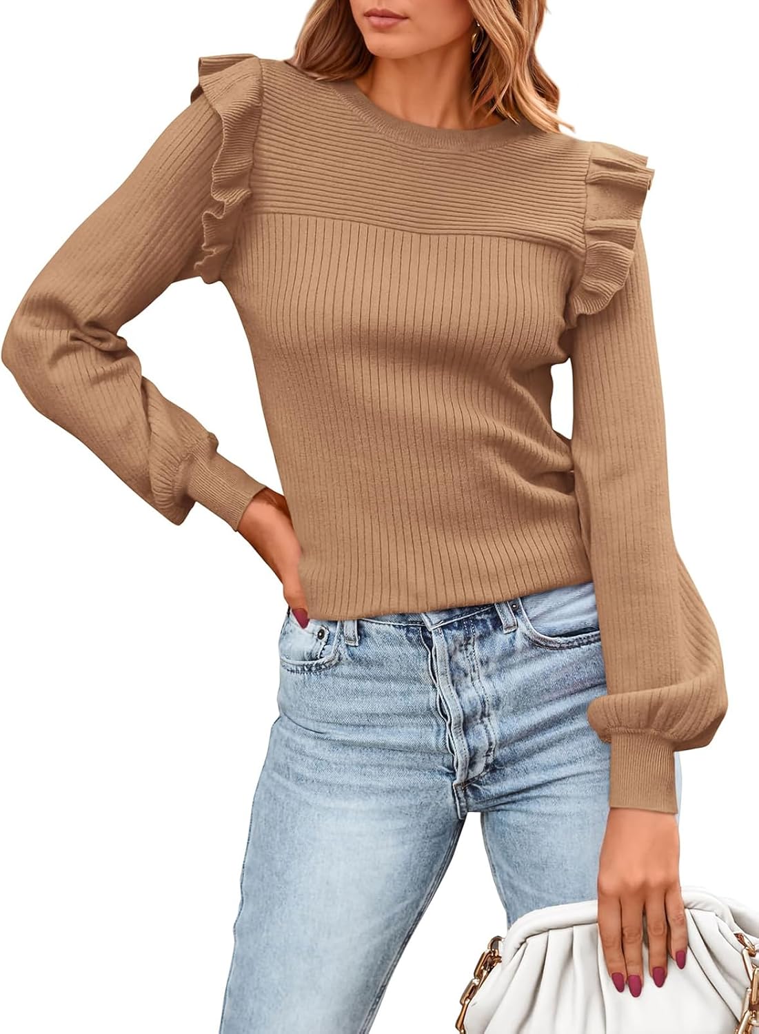 PRETTYGARDEN Women's Ruffle Long Sleeve Sweater for Fall 2025