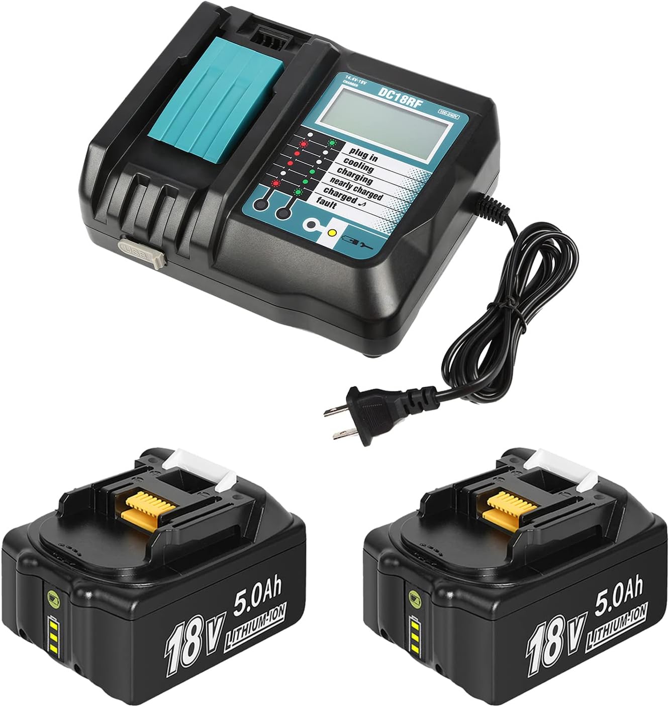 2 Pack 18V 5000mAh Lithium-ion Replacement Battery for Makita