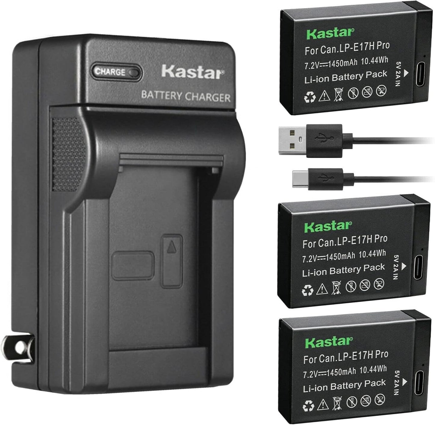 Kastar 3-Pack LP-E17H Pro Battery for Canon Cameras with Charger