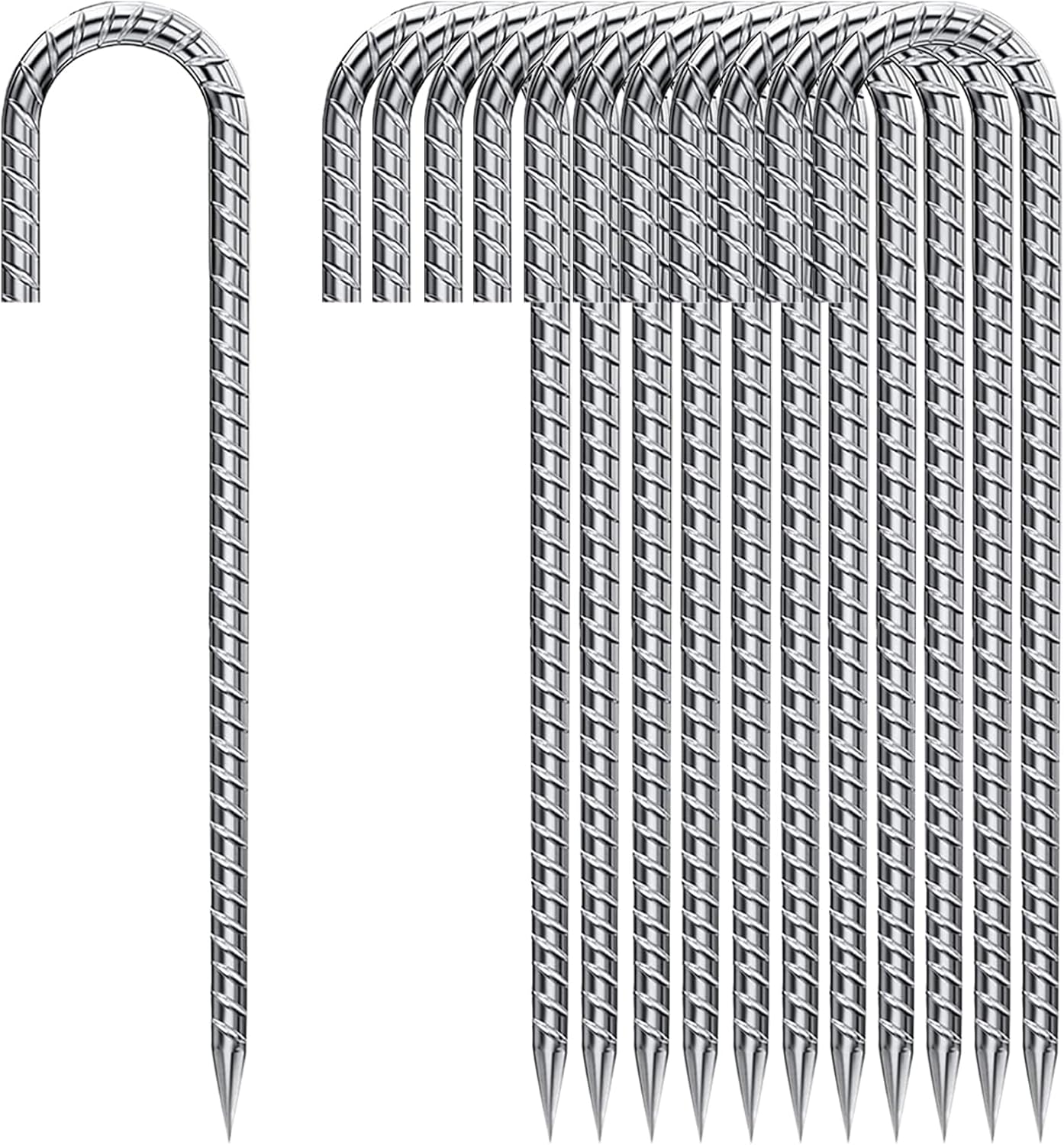 Ground Stakes 12 Inch Heavy Duty J Shaped Rebar for Camping