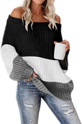 Womens Oversized Color Block Off The Shoulder Sweater - Cozy Knit long