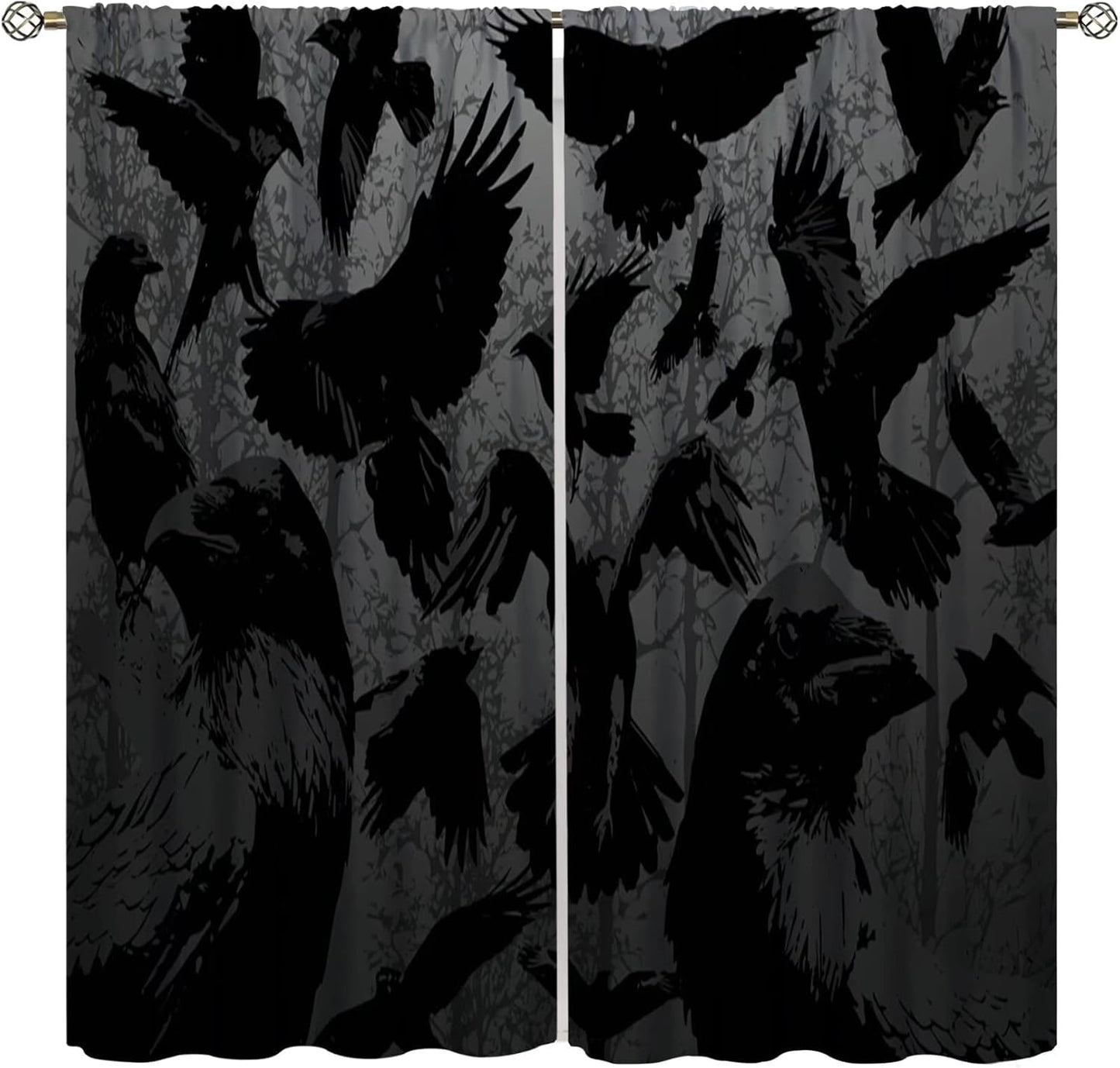 Halloween Gothic Crow Curtains - Spooky Raven Set
