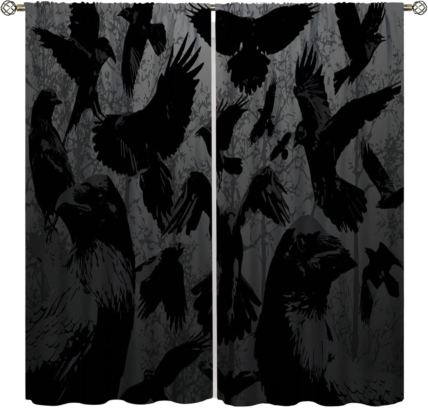 Halloween Gothic Crow Curtains - Spooky Raven Set