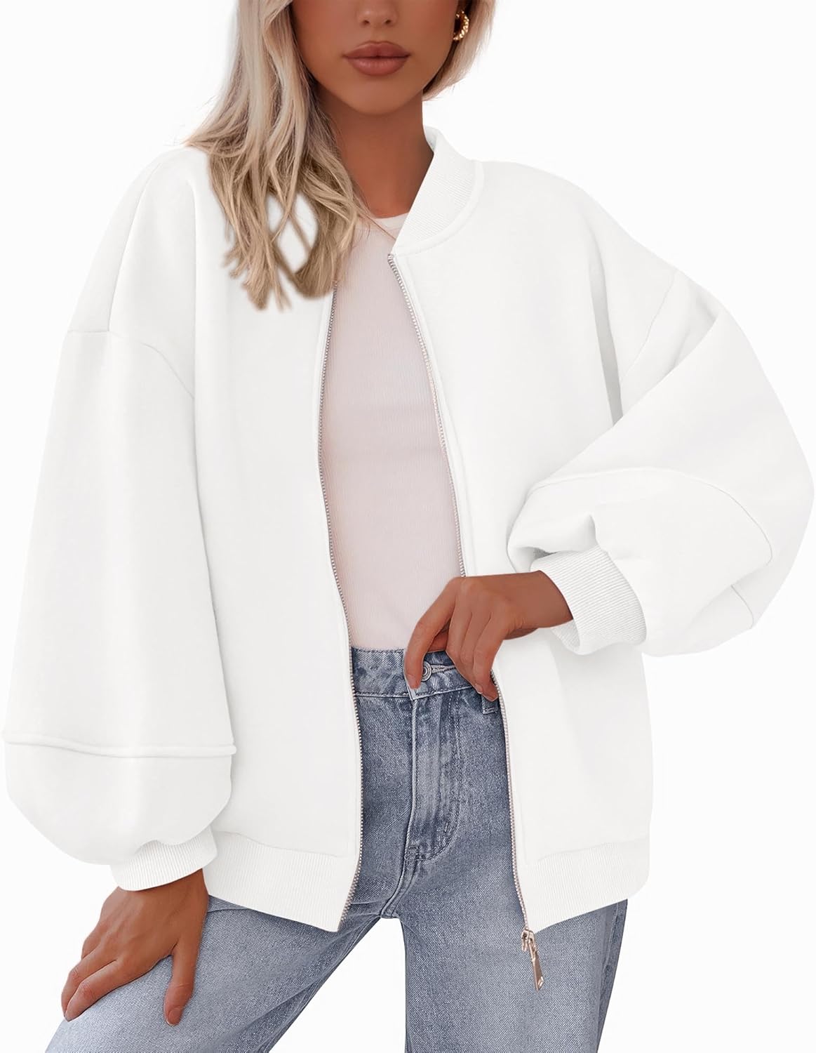 KIRUNDO Womens Oversized Zip Up Sweatshirt for Fall Fashion