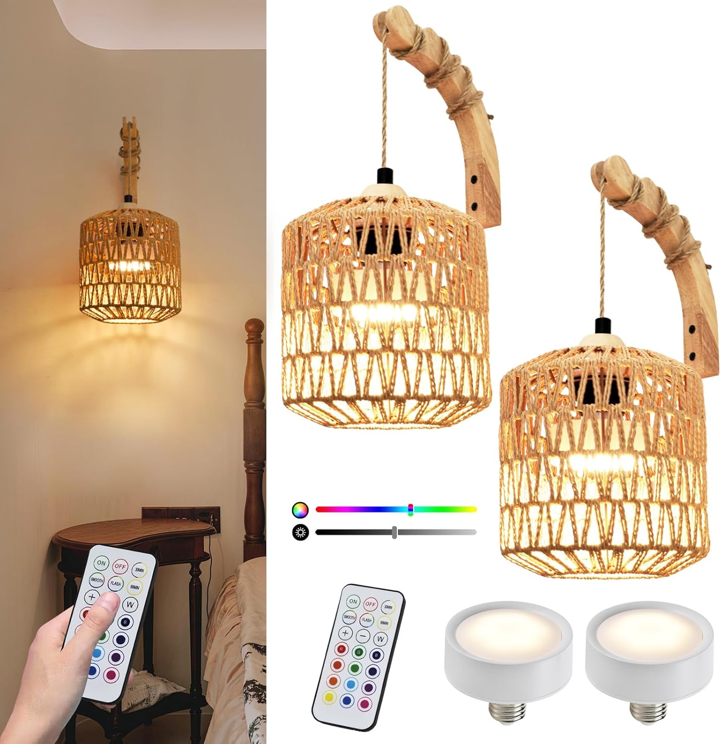 Battery Operated Wall Sconce Set of Two for Boho Decor