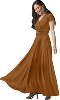 Fire Brick Orange Womens Short Sleeve V-Neck Flowy Maxi Dress